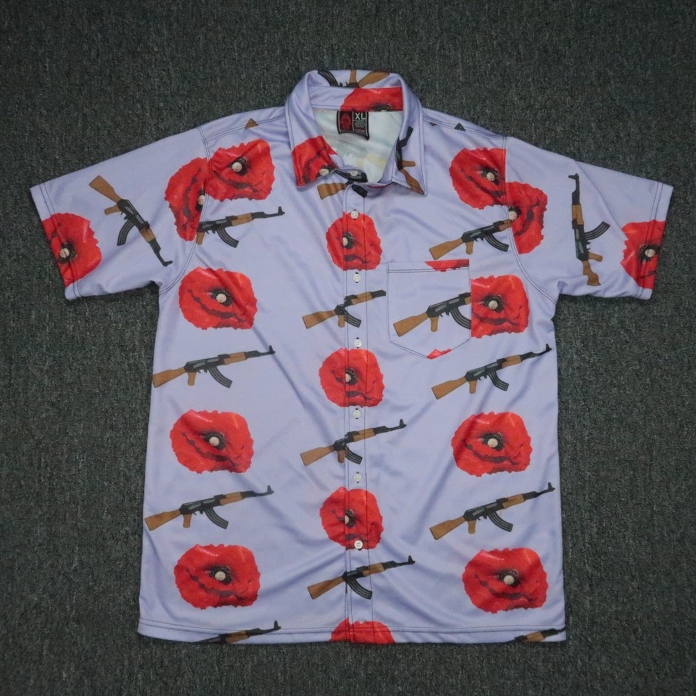 OAF Nation Shirt Mens Extra Large Purple Red Rifle AK Short Sleeve Button